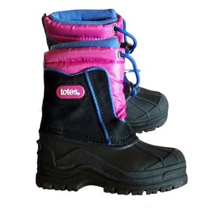 TOTES | Girl's Snow boots Balck & Pink Tie Knot Closure Size 8